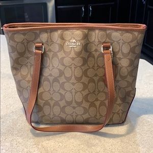 Coach brown signature print tote bag
